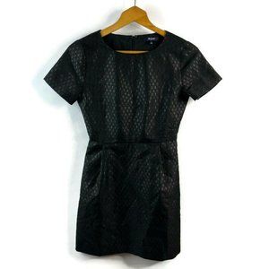 MADEWELL Womens Black Sheath Mini Shirt Dress Shimmer Round Neck Short Sleeve
